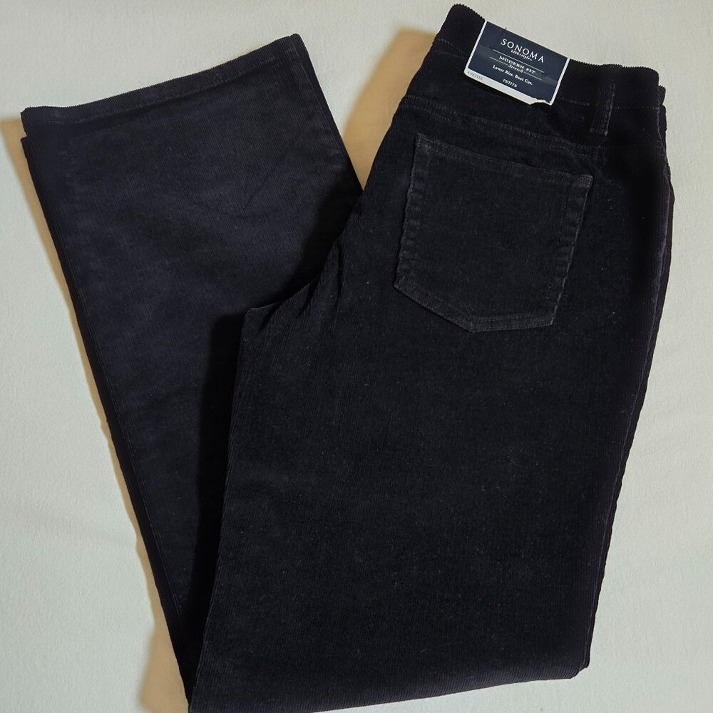 NWT Sonoma Black Lower Rise Boot Cut Corduroy Pants Size Petite 8